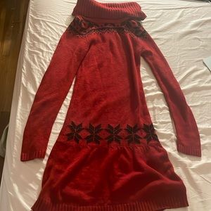 Red Longsleeve Turtleneck Dress